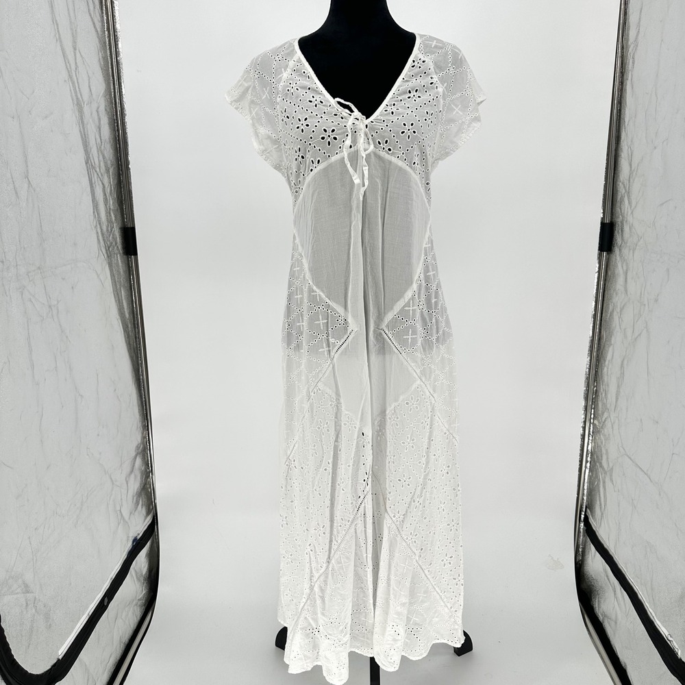 American Eagle Lightweight Dainty Cotton Eyelet Sheer Maxi Dress Patchwork S